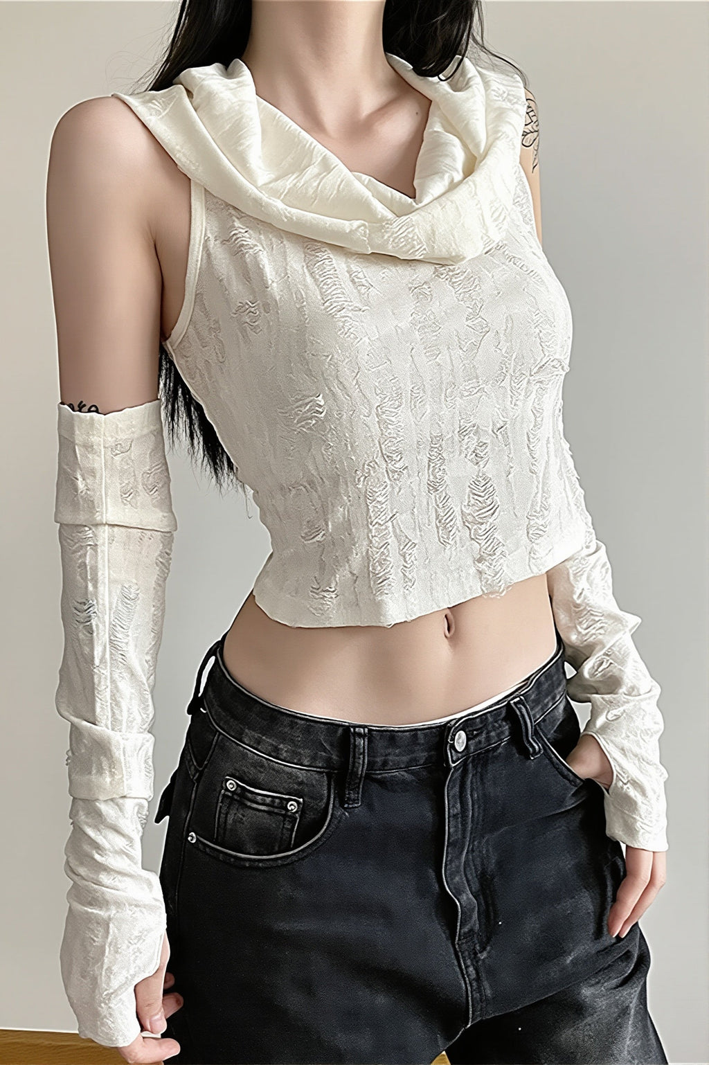 Solid Hooded Cropped Street Tank Top