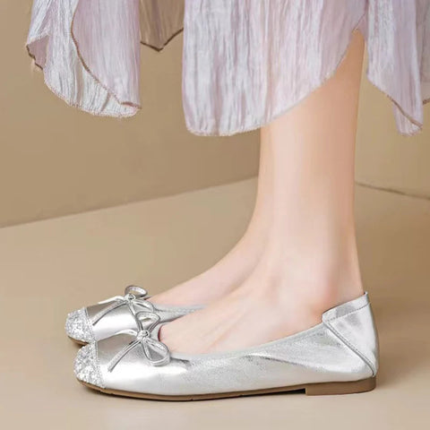 Women Flats Bow Ballet Dance Shoes Elegant Shallow Soft Sole Sandals 2024 Autumn Designer New Shoes Dress Party Mujer Zapatillas
