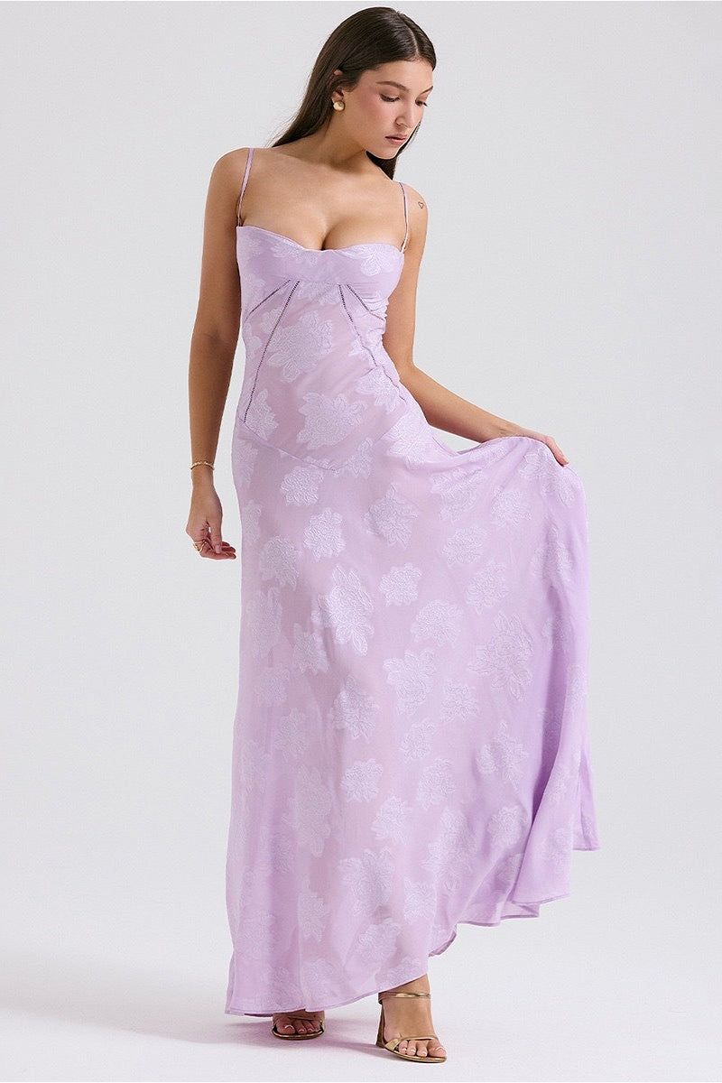 Lined Jacquard Satin Cami Maxi Dress