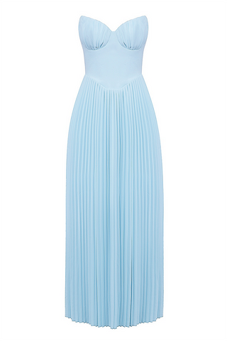 Trägerloses, plissiertes Maxikleid mit Cinch-Taille – Blau – Vorbestellung 