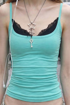Contrast Lace Fake Two Piece Cami Top