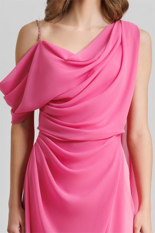 Satin Chiffon Cape Gathering  Maxi Dress