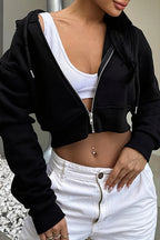Solid Long Sleeve Zip Cropped Hoodie