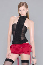 Rhinestone Sequin Scarf Sheer Tank Top