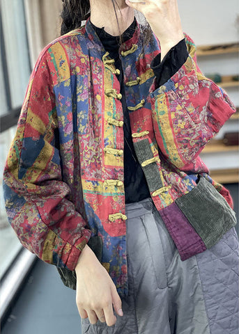 Vintage Rote Taschen Knopfdruck Herbst Langarm Mantel 