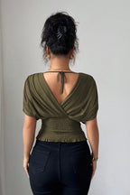 Deep V Tie Back Short Sleeve T-shirt