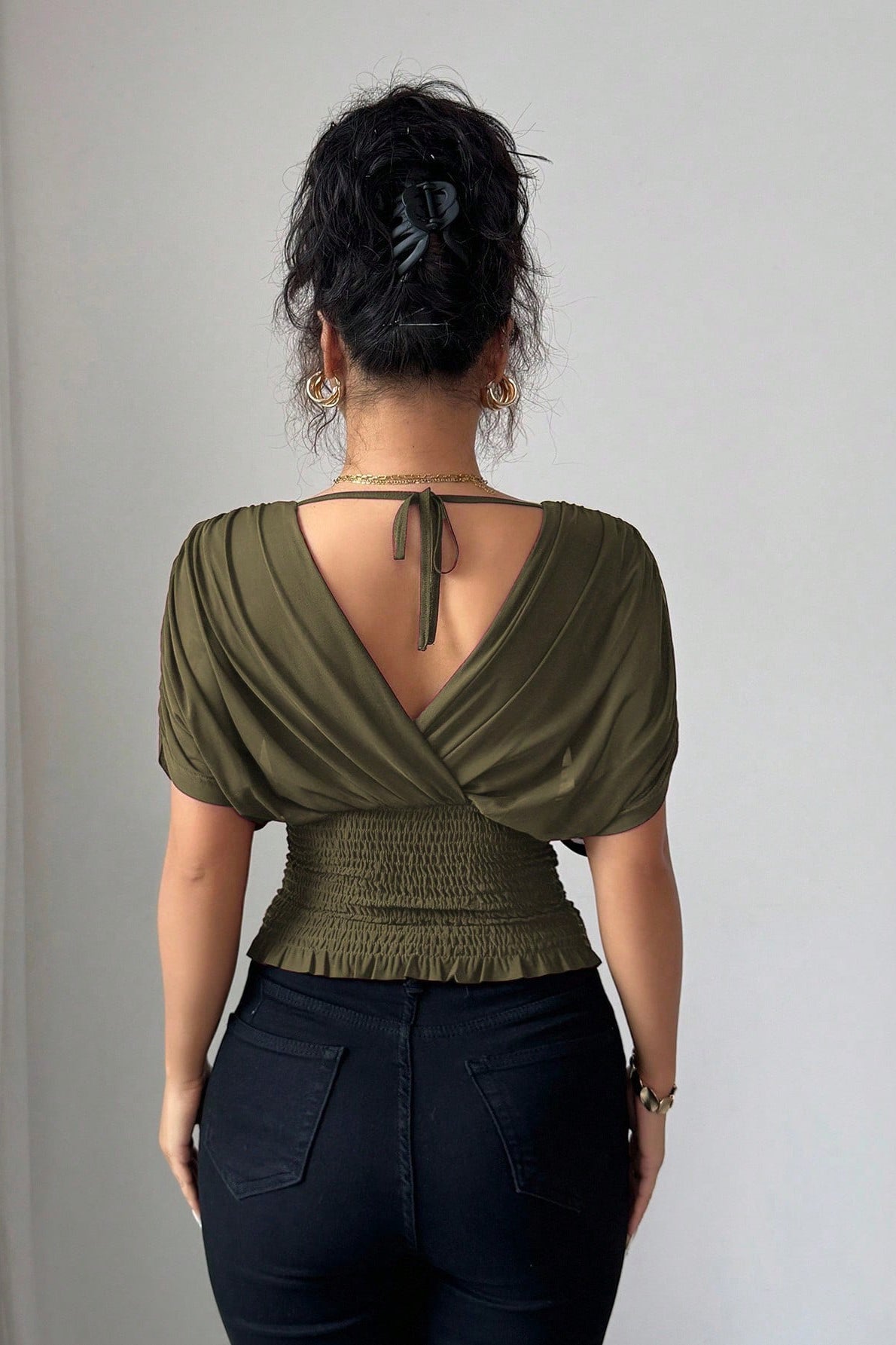 Deep V Tie Back Short Sleeve T-shirt