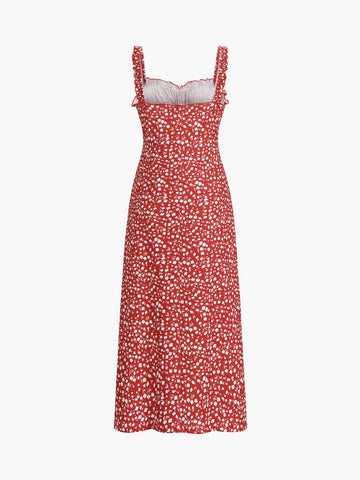 Vestido midi bohemio de vacaciones con estampado floral de tirantes 