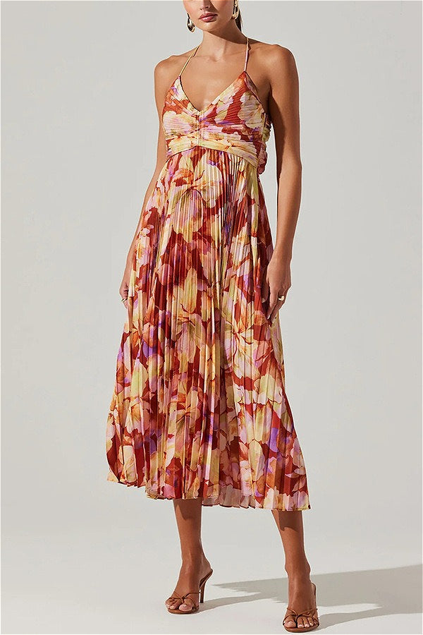 Floral Cami Pleated Print Maxi Dress