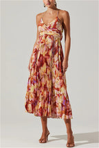Floral Cami Pleated Print Maxi Dress