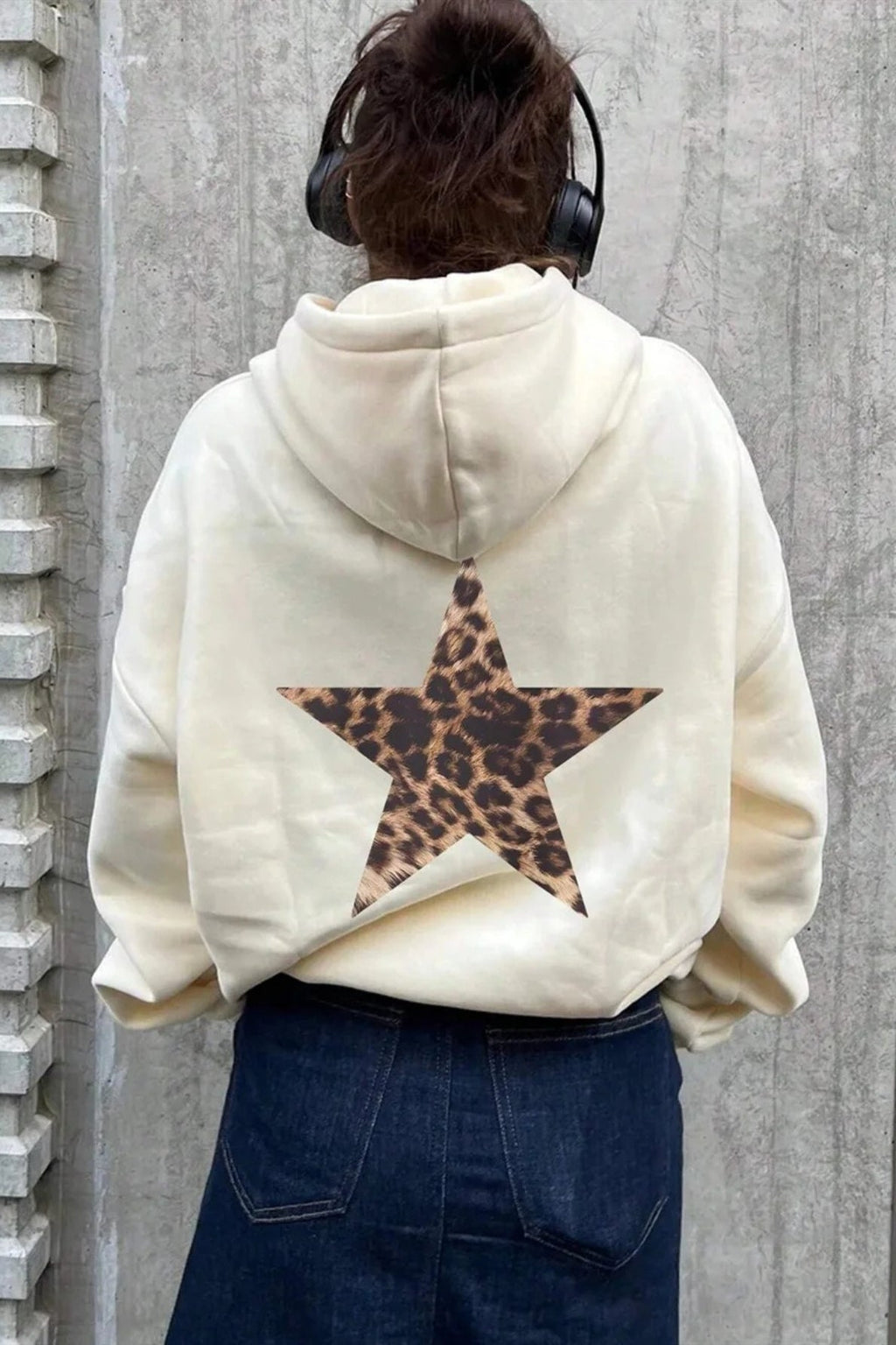 Star Print Loose Fit Pullover Hoodie