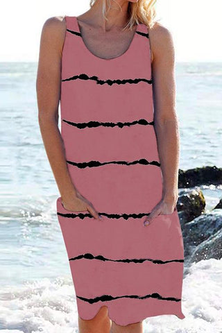 Meridress Scoop Neck Stripes Tie Dye Tank Dress