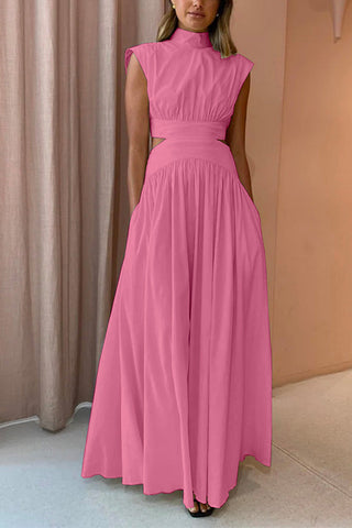Vestido largo Meridress con cuello alto y cintura recortada