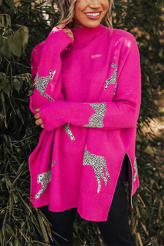 Suéter Meridress con cuello alto, abertura lateral y estampado de guepardo