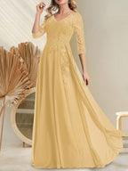 A-Linien-Kleid aus Chiffon mit V-Ausschnitt, bodenlang, mit Pailletten besetzt – ideal für die Mutter der Braut