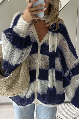 Suéter Meridress con mangas farol, botones, rayas en bloques de color y bufanda