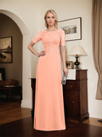 A-Linien-Kleid aus Chiffon mit Pailletten und Rundhalsausschnitt, bodenlang, für die Mutter der Braut