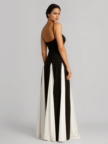 Party Dress Black And White Spaghetti Strap Sexy Maxi Dresses