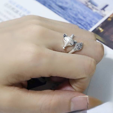 Anillo de moda vintage de zorro en plata de ley 