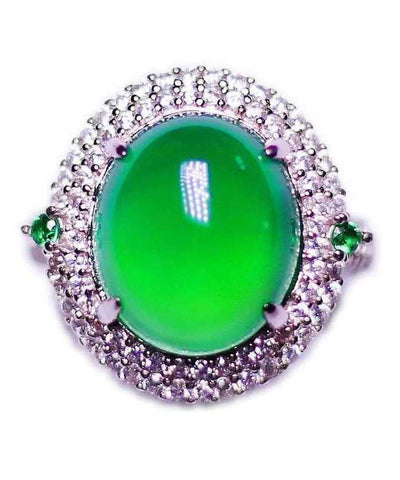 Anillos modernos de jade y circonita en plata de ley verde 