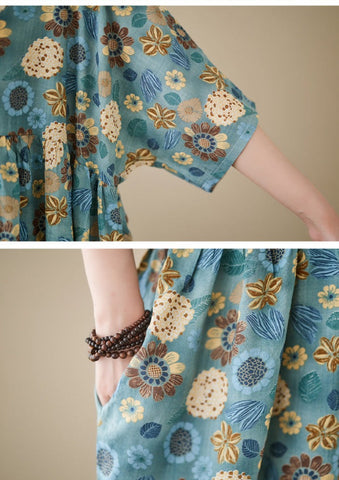 Lässiges Swing-Kleid aus Baumwolle mit Blumenmuster 