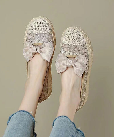 Zapatos planos con plataforma y lazo negro para mujer 