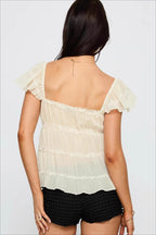 Sweet Lace Panel Ruffle Sleeve Cami Top