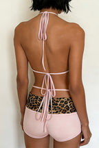 Leopard Halter Shorts Three Piece Swim Sets