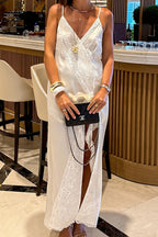 Chic Silk Satin Lace Trim Cami Slip Maxi Dress