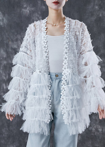 Diy Weißer Lagen-Patchwork-Spitzen-Cardigan Frühling 