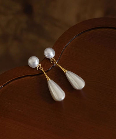 Stylish White Sterling Silver Pearl Water Drop Drop Earrings