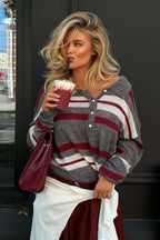 Preppy Style Wide Stripe Polo Collar Knit Blouse