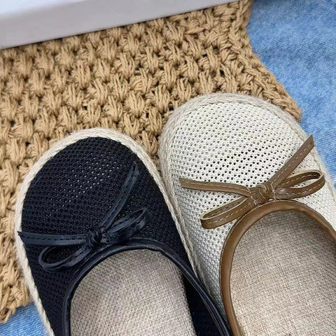 Women Weave Bow Flats Shoes Shallow Fad Casual Shoes 2024 Comfort Sandals Autumn Designer Shoes Walking Soft Sole Lady Zapatos