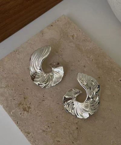 Boutique Silk Metal Asymmetrical Wrinkled Hoop Earrings