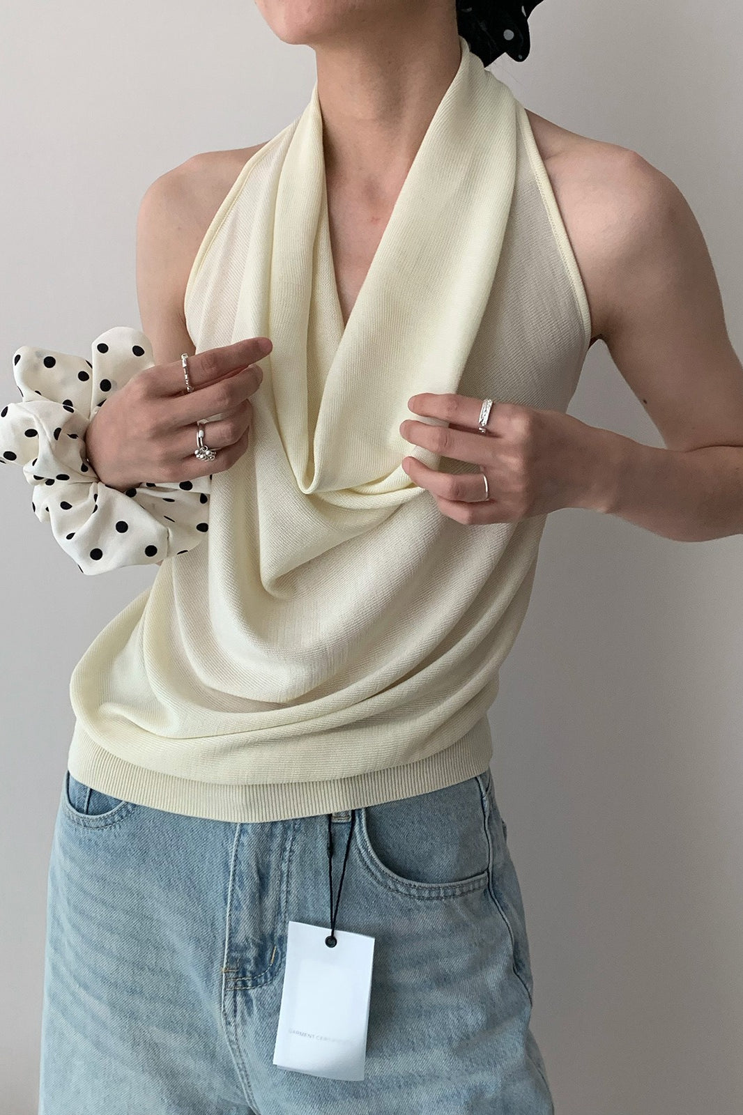 Elegant Solid Draped Neck Halter Top