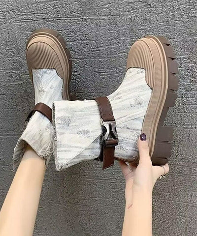 Hellblaue Martin-Stiefel aus dünnem Denim im britischen Stil für Damen 