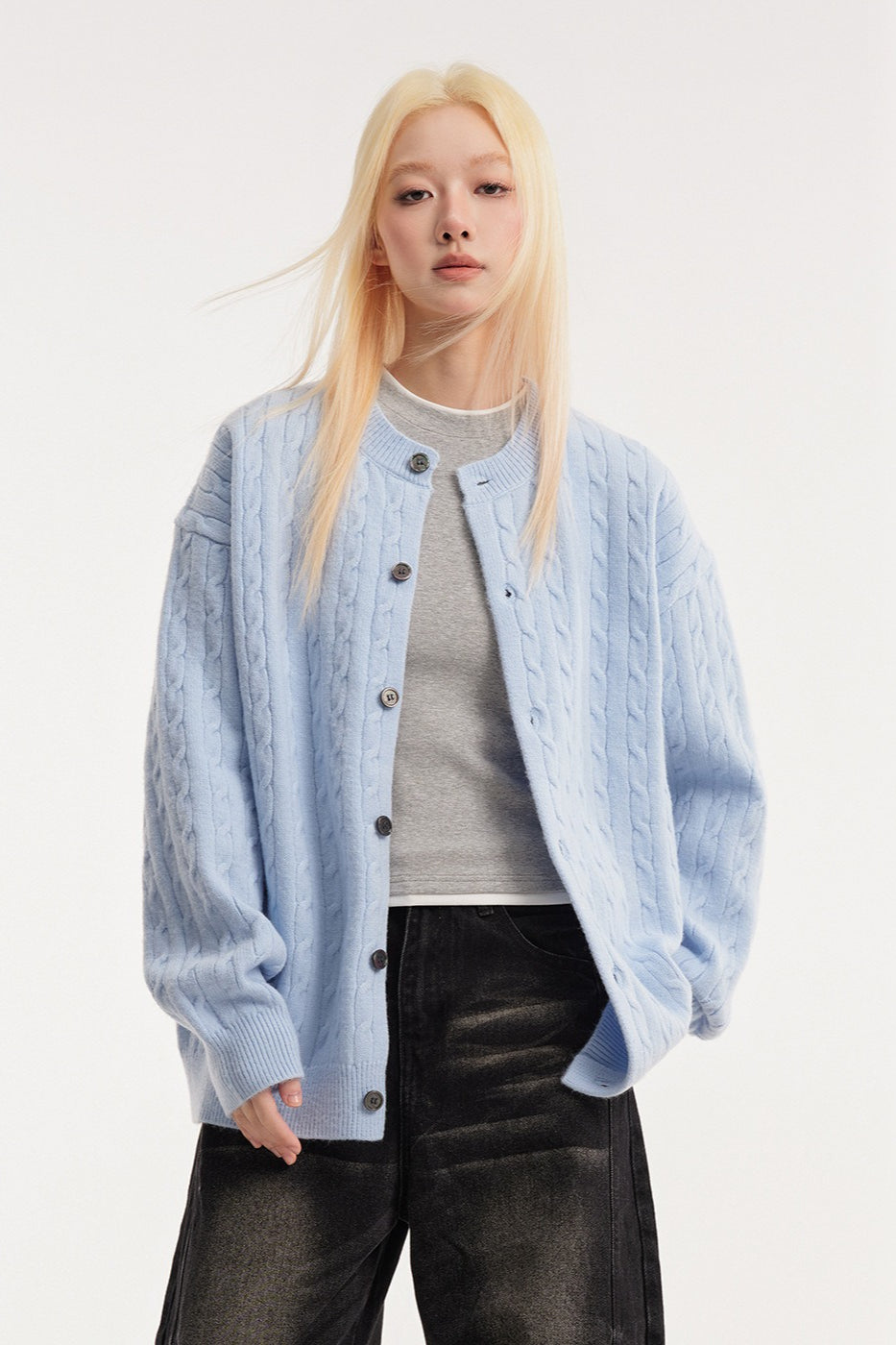 Relaxed Fit Cable Cardigan