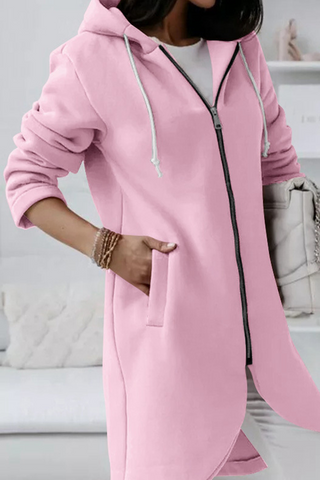 Casual Solid Draw String Zipper Hooded Collar Outerwear(8 Colors)