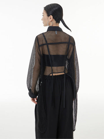 Stilvolle Blusen und Hemden mit langen Ärmeln, lockerem Netzstoff, durchsichtigem Sonnenschutz 