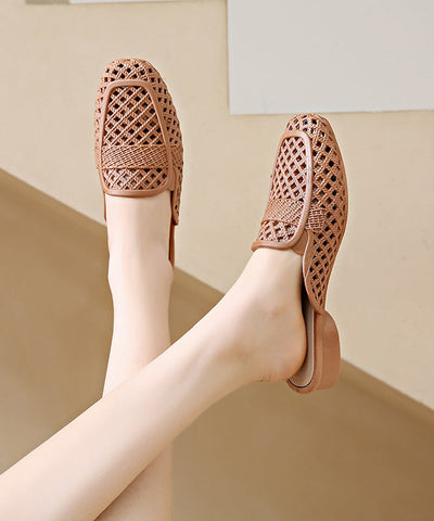 New Fashion Apricot Hollow Out Breathable Slide Sandals
