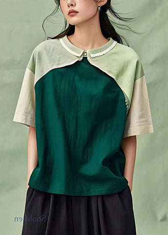 Pre sale - shipping in 30 days/Natural Dull Green Oversized Patchwork Cotton Blouse Top Summer