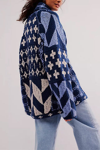 Suéter tipo cárdigan con estampado geométrico y dobladillo con cordón ajustable de Meridress