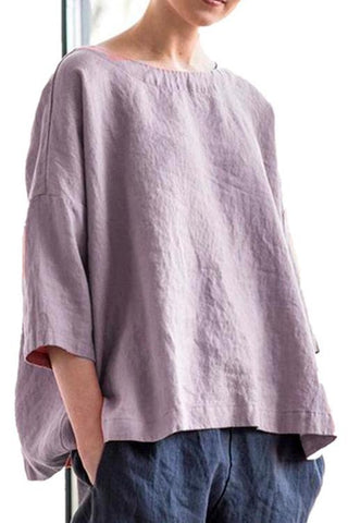 Meridress Vintage 3/4 Sleeve Drop Shoulder Cotton Linen Shirt