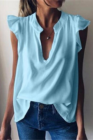 Alisa V Neck Flounce Sleeve Top