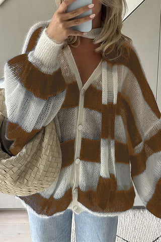Suéter Meridress con mangas farol, botones, rayas en bloques de color y bufanda