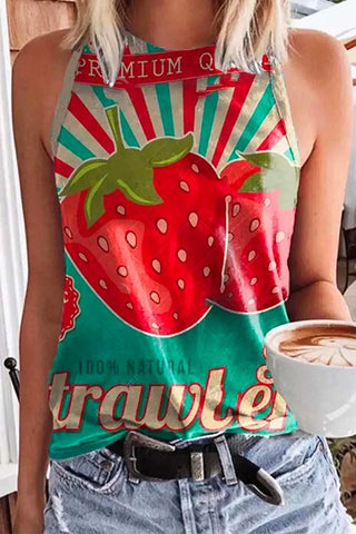 Camiseta sin mangas con estampado gráfico y cuello redondo de Meridress