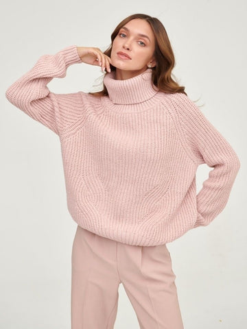 Suéter de punto suelto de cuello alto grueso para otoño e invierno con cuello 