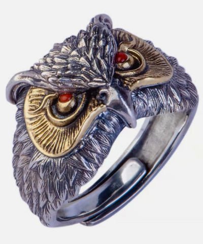Anillos abiertos de búho con ágata roja fina en plata de ley 