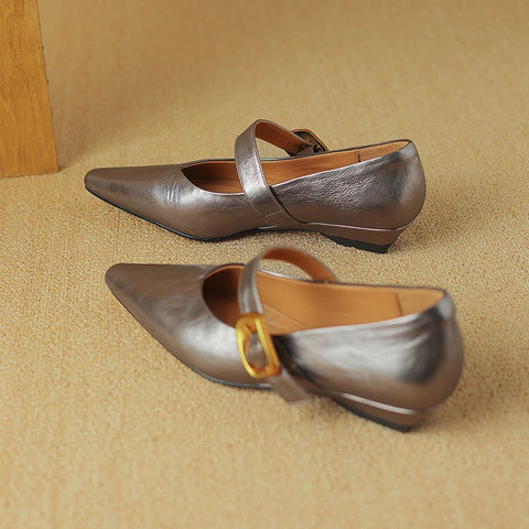 New Size 34-40 INS Brand Women Ballet Flats Shoes Soft Real Leather Pumps Shoes for Woman Strap Wedding T-Strap Heel Shoes