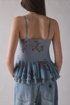 Retro Lace Mesh Splice Floral Cami Top